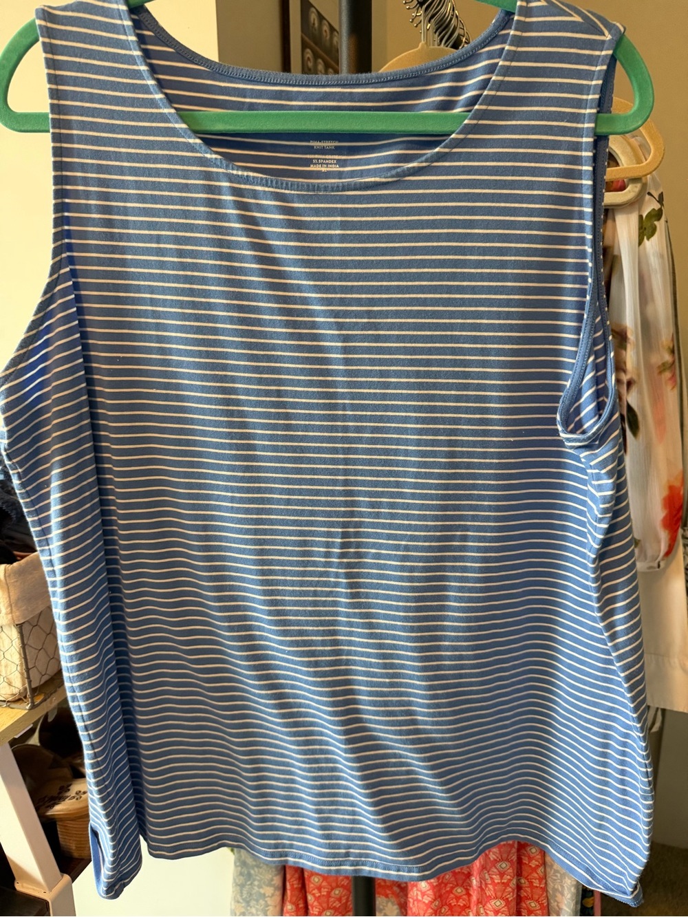 J. Jill Pima Stretch Knit Blue and White Striped Sleeveless Tank Top XL